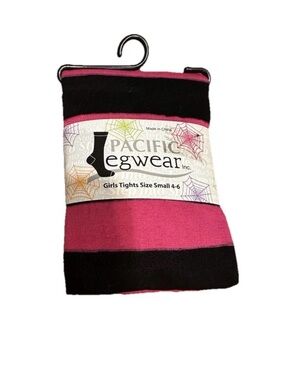 Pacific Legwear Girls Halloween Tights Small 4-6 Black Magenta Striped NEW